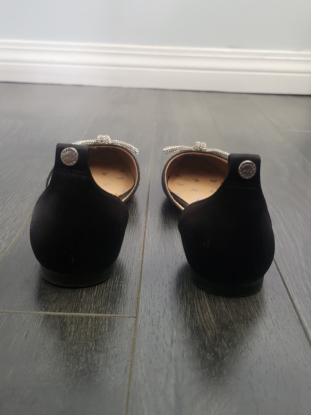 EUC Madden NYC D'Orsay Ballet Flats Sz Girls 13 Black Rhinestone Party Glam - Picture 4 of 10